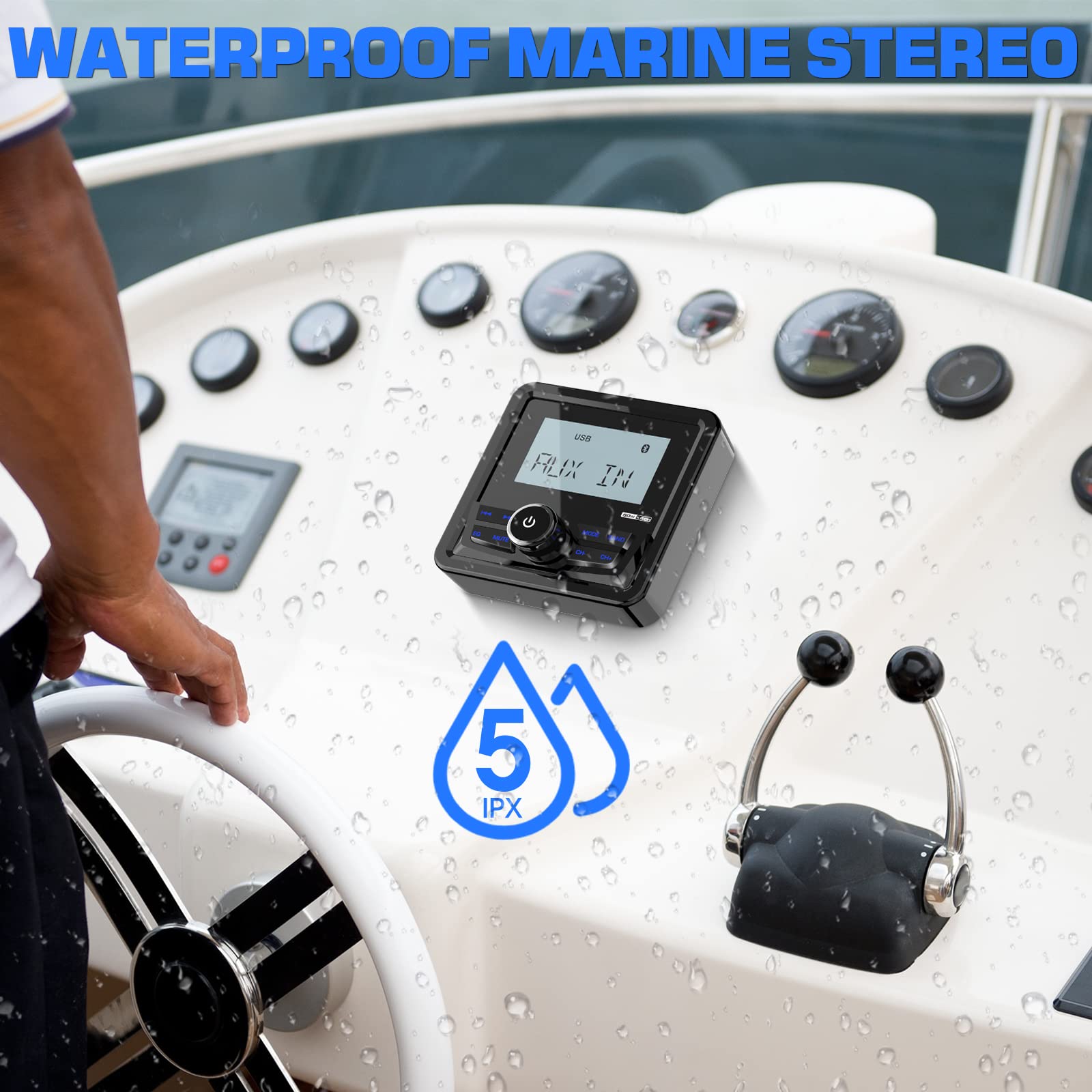 Waterproof Marine Digital Media Receiver   Bluetooth Marine Stereo With 2.8 Inch Lcd Display   Aux Usb Input Am Fm Subwoofer Pre